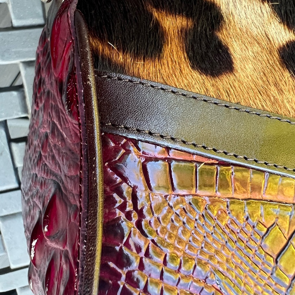 Brahmin Hudson Wine Granada Leopard Satchel - Picture 9 of 16